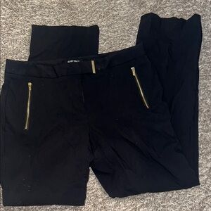 Ellen Tracy Black Straight Leg Pants with Gold Zippers